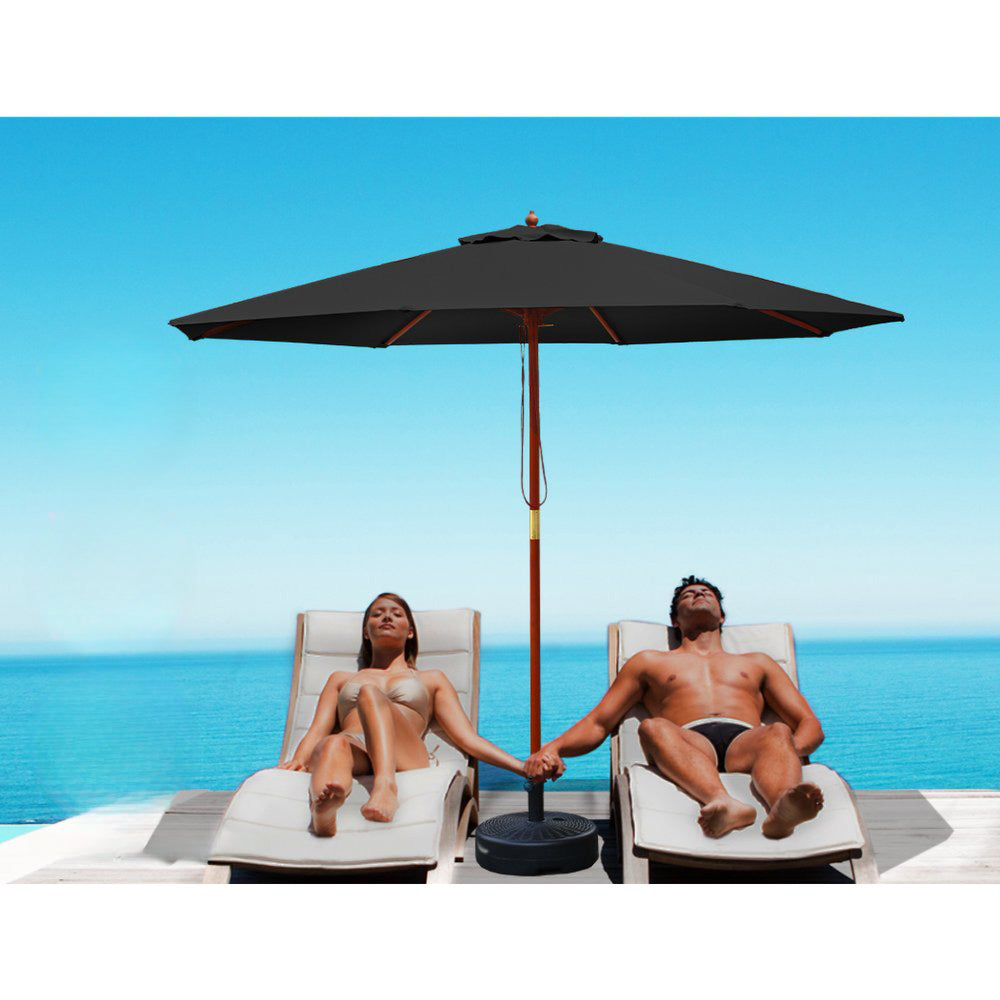 Garden Outdoor Umbrella with Base Pole Stand Black - 2.7mm