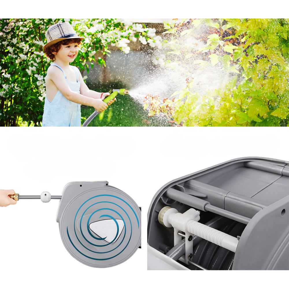20M Retractable Water Hose Reel Garden Storage AutoRewind Spray Gun