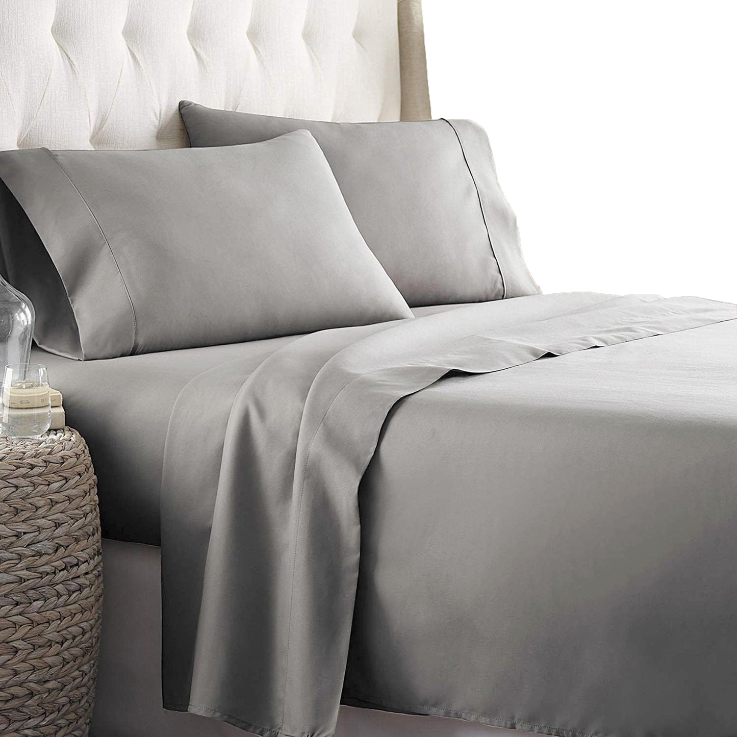 2000TC Ultra-Soft Luxury Deep Pocket Bedding Sheet Set - Silver Grey