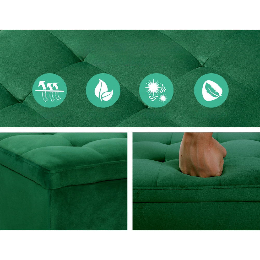 Storage Ottoman Blanket Box Velvet Footstool Rest Chest Couch Toy Green