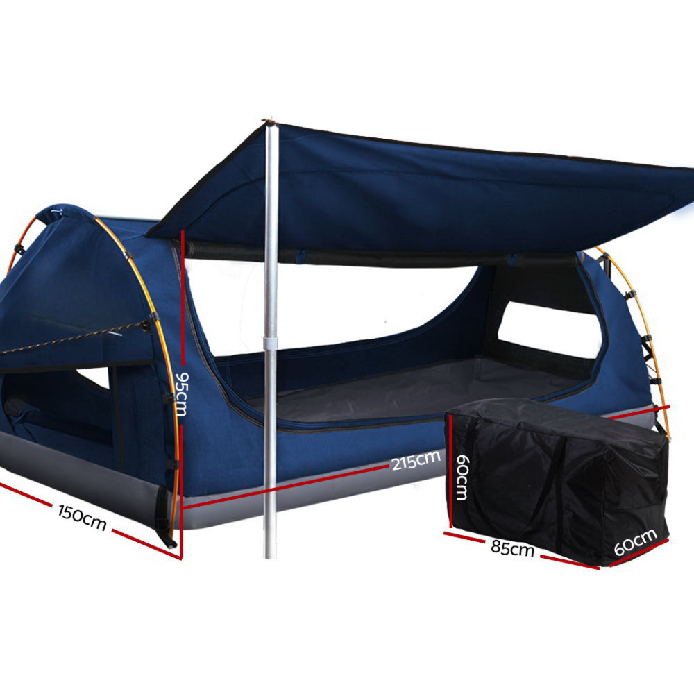 Double Swag Camping Canvas Free Standing Dome Tent - Dark Blue