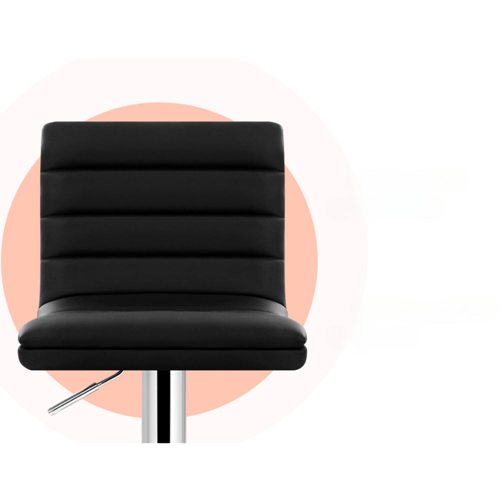 Set of 4 PU Leather Lined Pattern Bar Stools- Black and Chrome