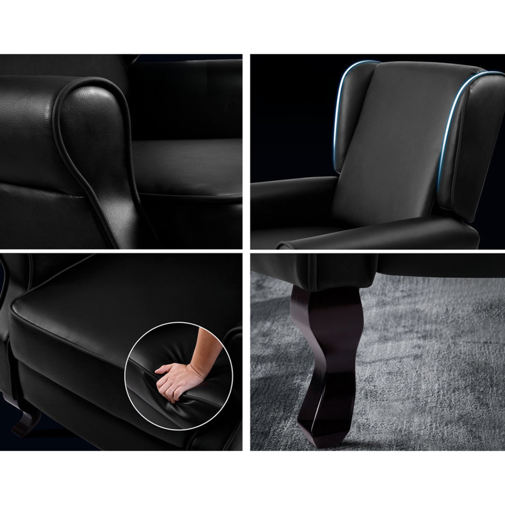 Recliner Chair Sofa Armchair Lounge Black Leather