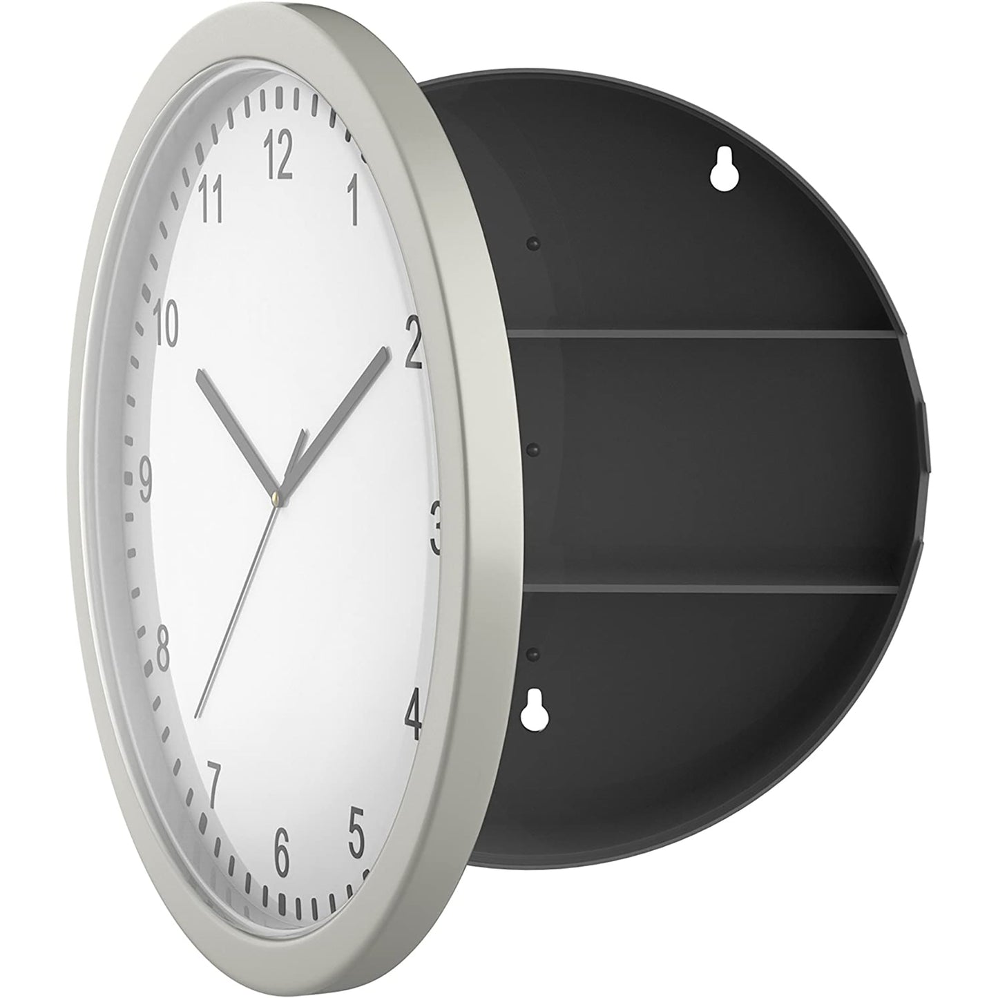 Battery Operated Analog Clock with Hidden Wall Safe for Valuables and More - Silver