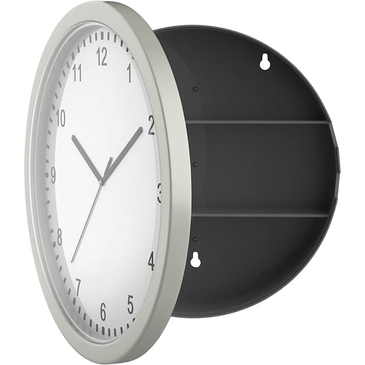 Battery Operated Analog Clock with Hidden Wall Safe for Valuables and More - Silver