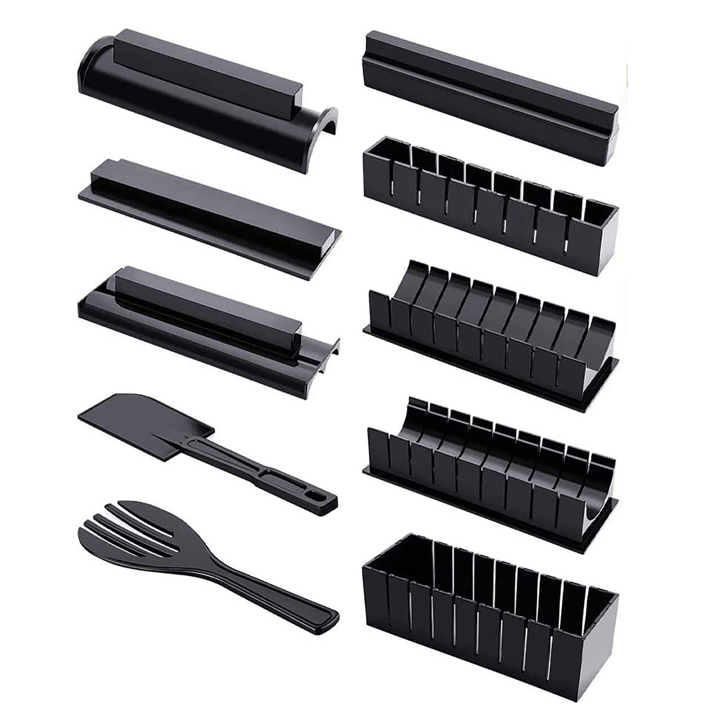 DIY Plastic Sushi Maker with Complete Sushi Set with 8 Sushi Rice Roll Mold 11 Pieces - Black