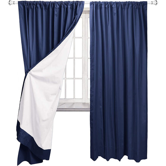 Room Darkening Blackout Window Curtains with Tie Backs Set 2 Panels - Navy