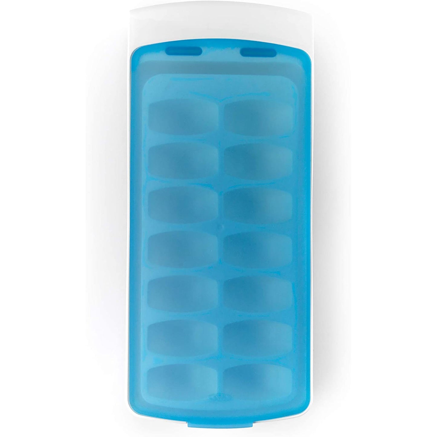 No Spill Plastic Ice Cube Tray with Silicone Secure Seal - White Blue