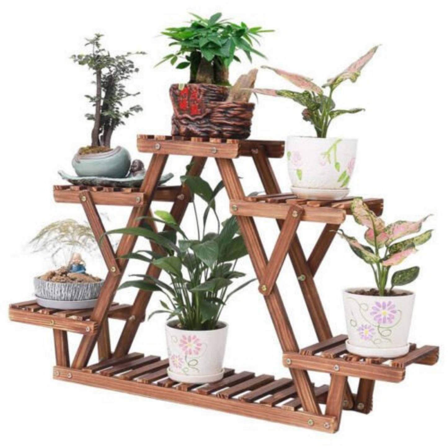 Heavy Duty Triangle Wood Plant Stand Indoor Outdoor Flower Succulent Shelf