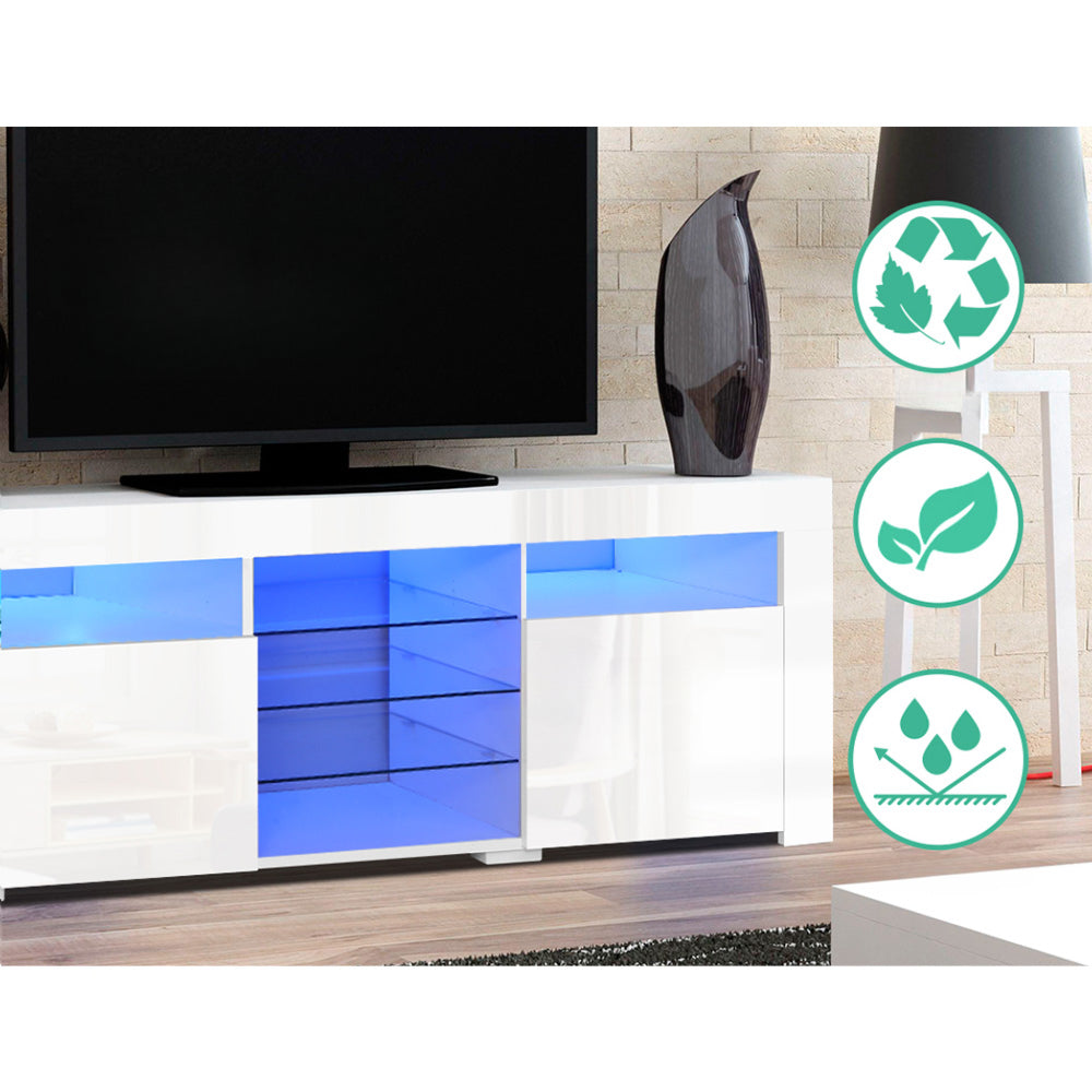 TV Cabinet Entertainment Unit Stand RGB LED Gloss 3 Doors 180cm White