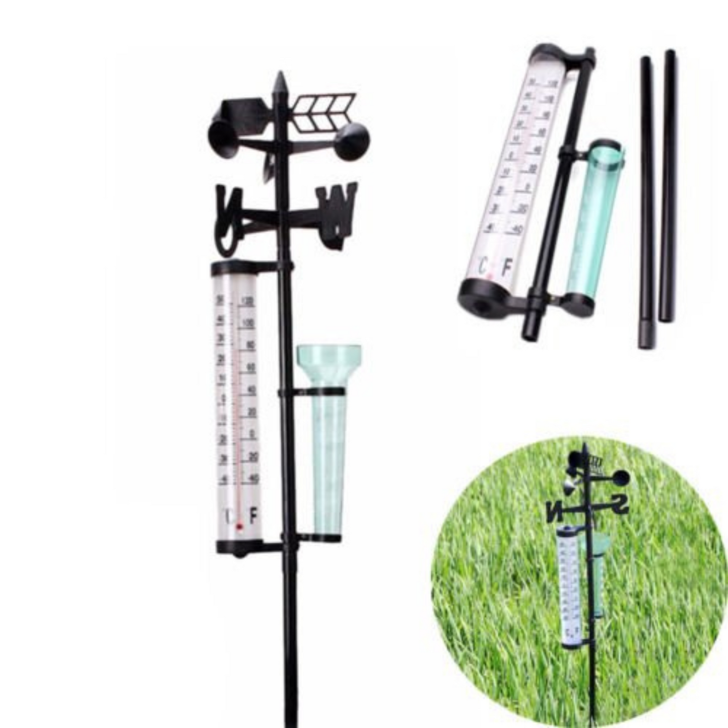 Outdoor Garden Weather Station Meteorological Measurer with Wind Vane and Rain Gauge