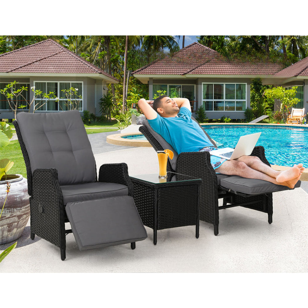 Sun Lounge Recliner Chairs Outdoor Furniture Patio Sofa - Black
