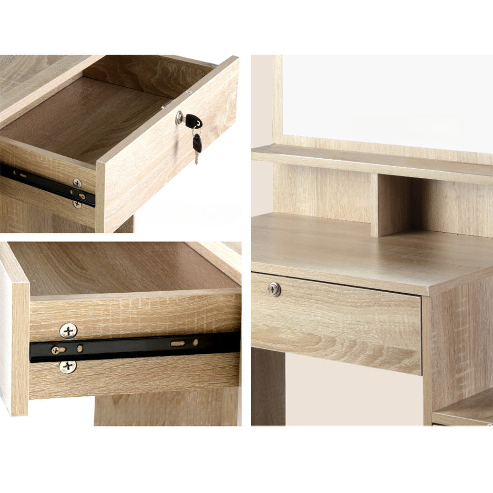 Dressing Table Mirror Stool Set Vanity Makeup Desk Organizer Drawer Oak