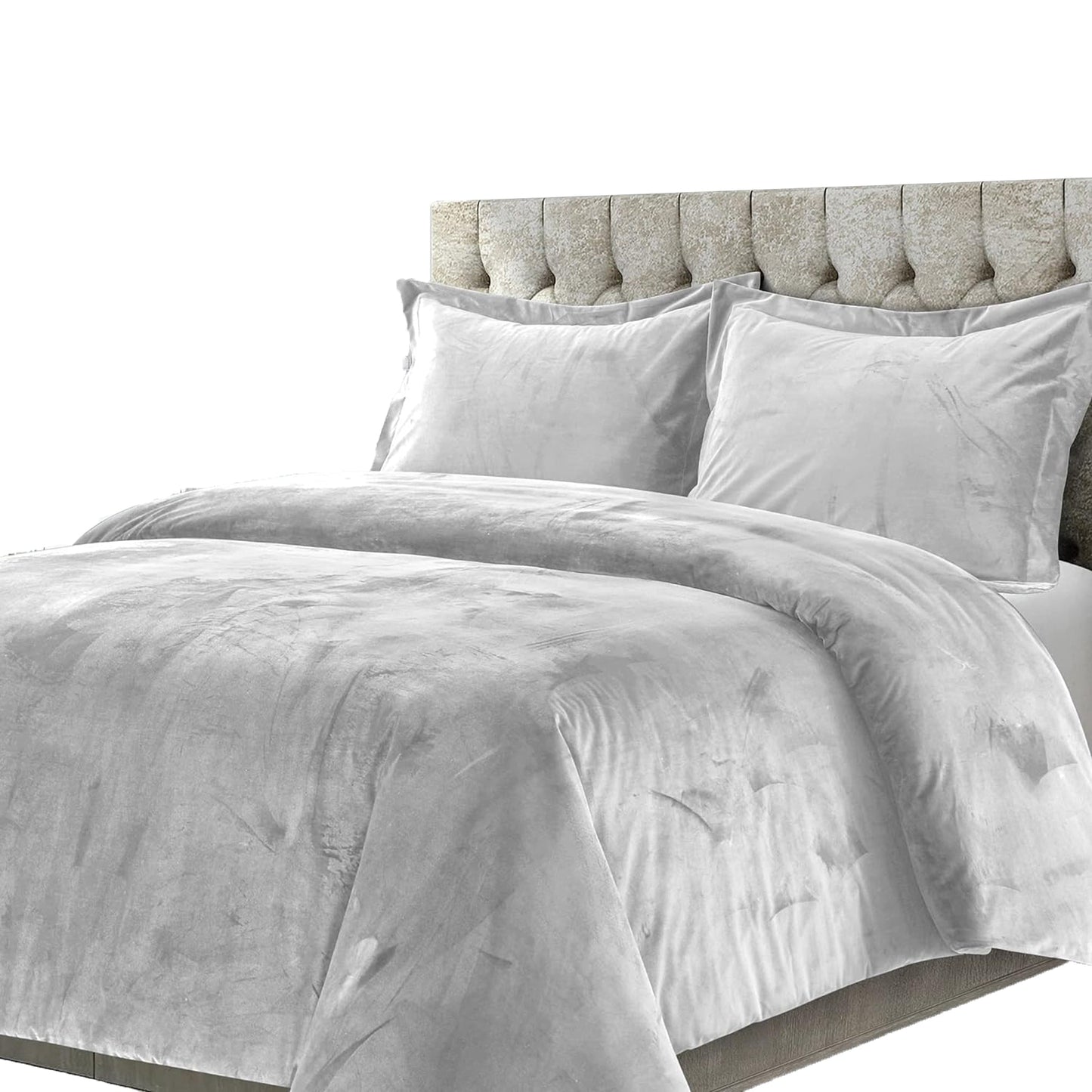 Venice Velvet Oversized Solid Duvet Cover Set - Silver Grey