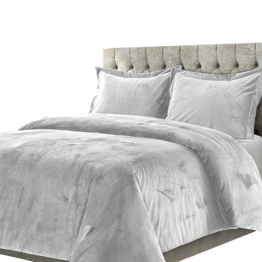 Venice Velvet Oversized Solid Duvet Cover Set - Silver Grey