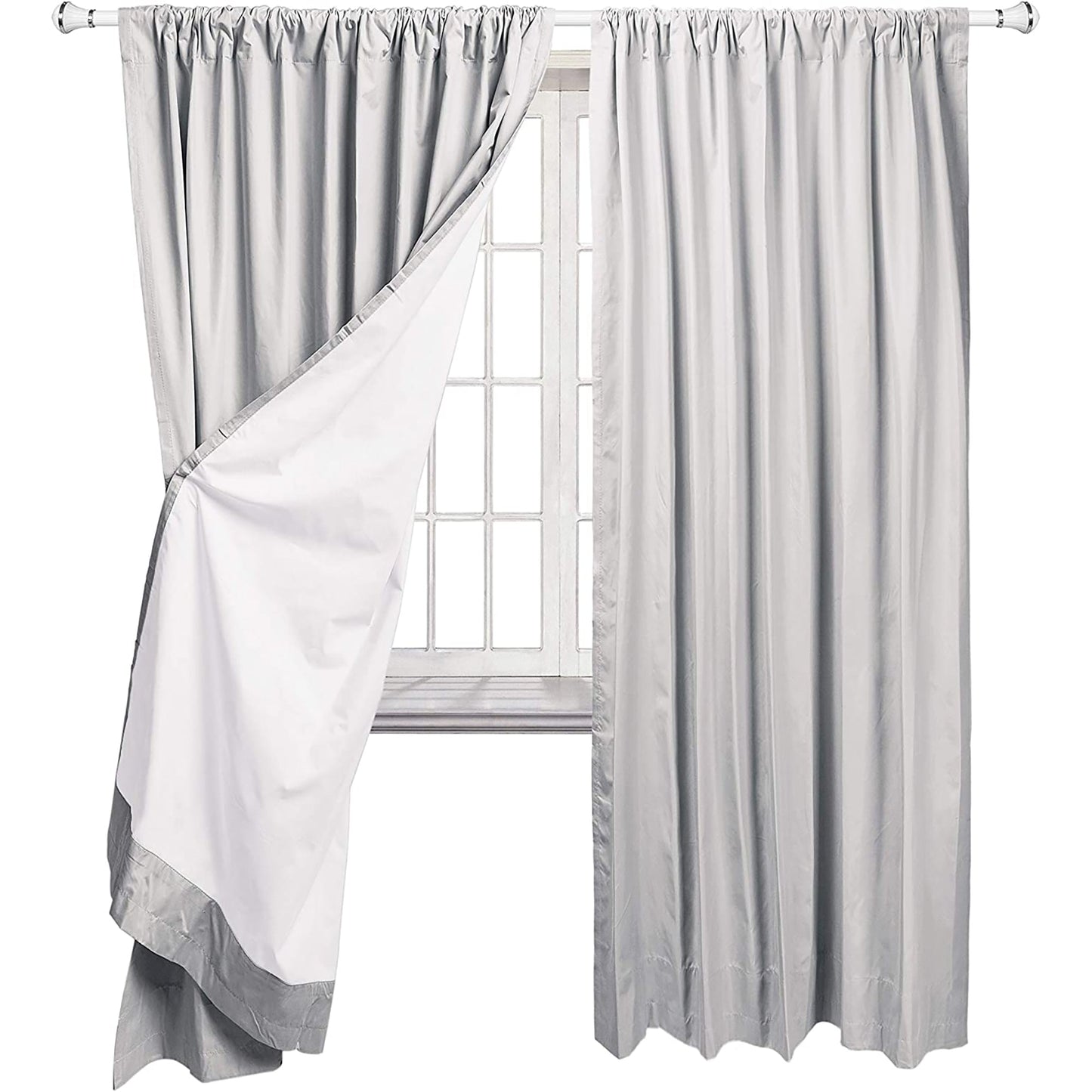 Room Darkening Blackout Window Curtains with Tie Backs Set 2 Panels - Light Gray