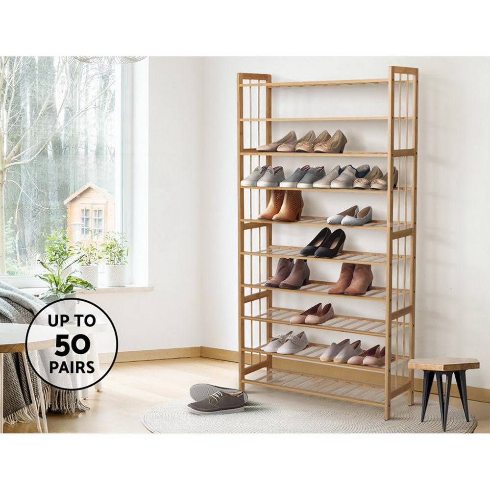 10-Tier Bamboo Shoe Rack Wooden Shelf Stand Storage Organizer