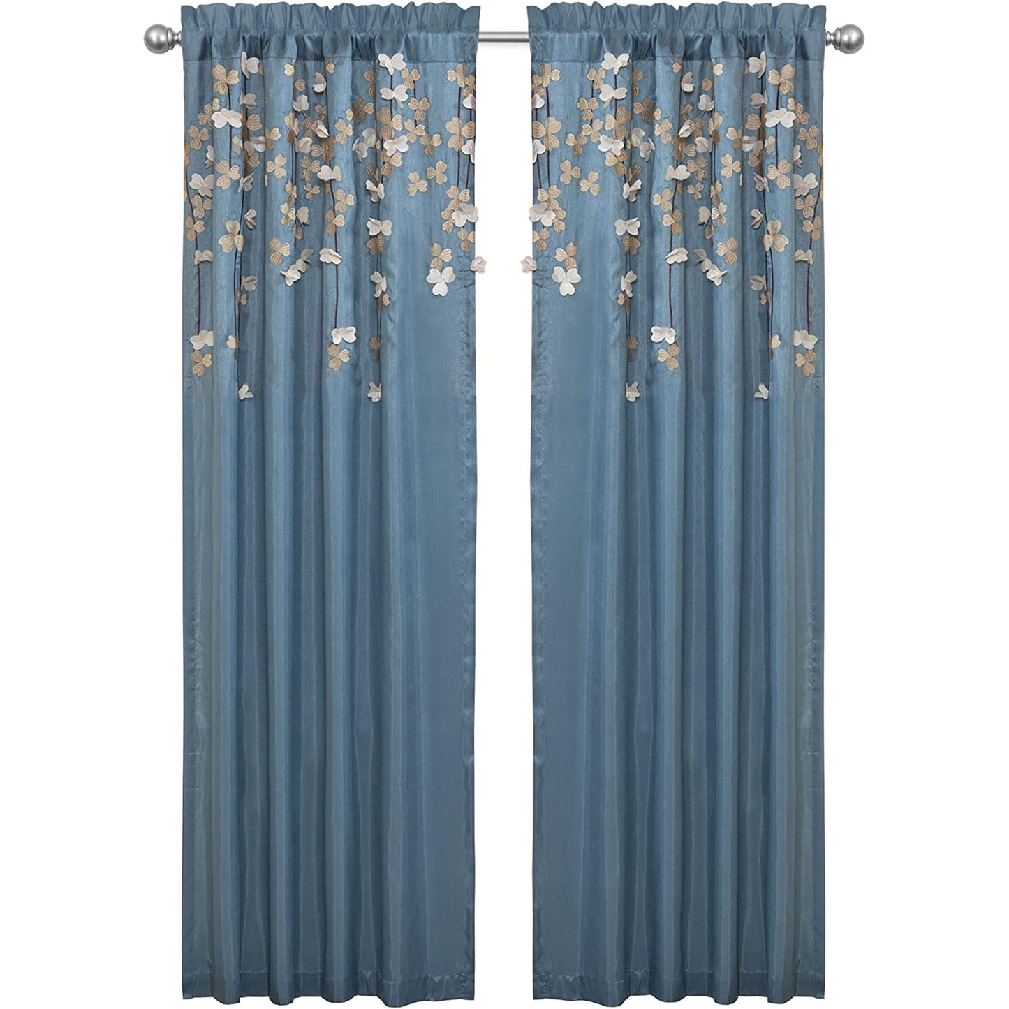 Delicate Laser Cut Vine Flower Drop Curtain Panel - Blue