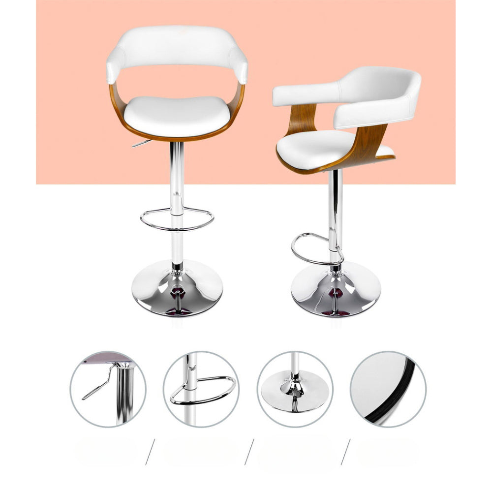 Set of 2 Wooden PU Leather Bar Stool - White and Chrome