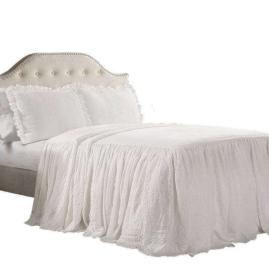 Vintage Chic Farmhouse Style Lightweight Ruffle Skirt Bedspread - White