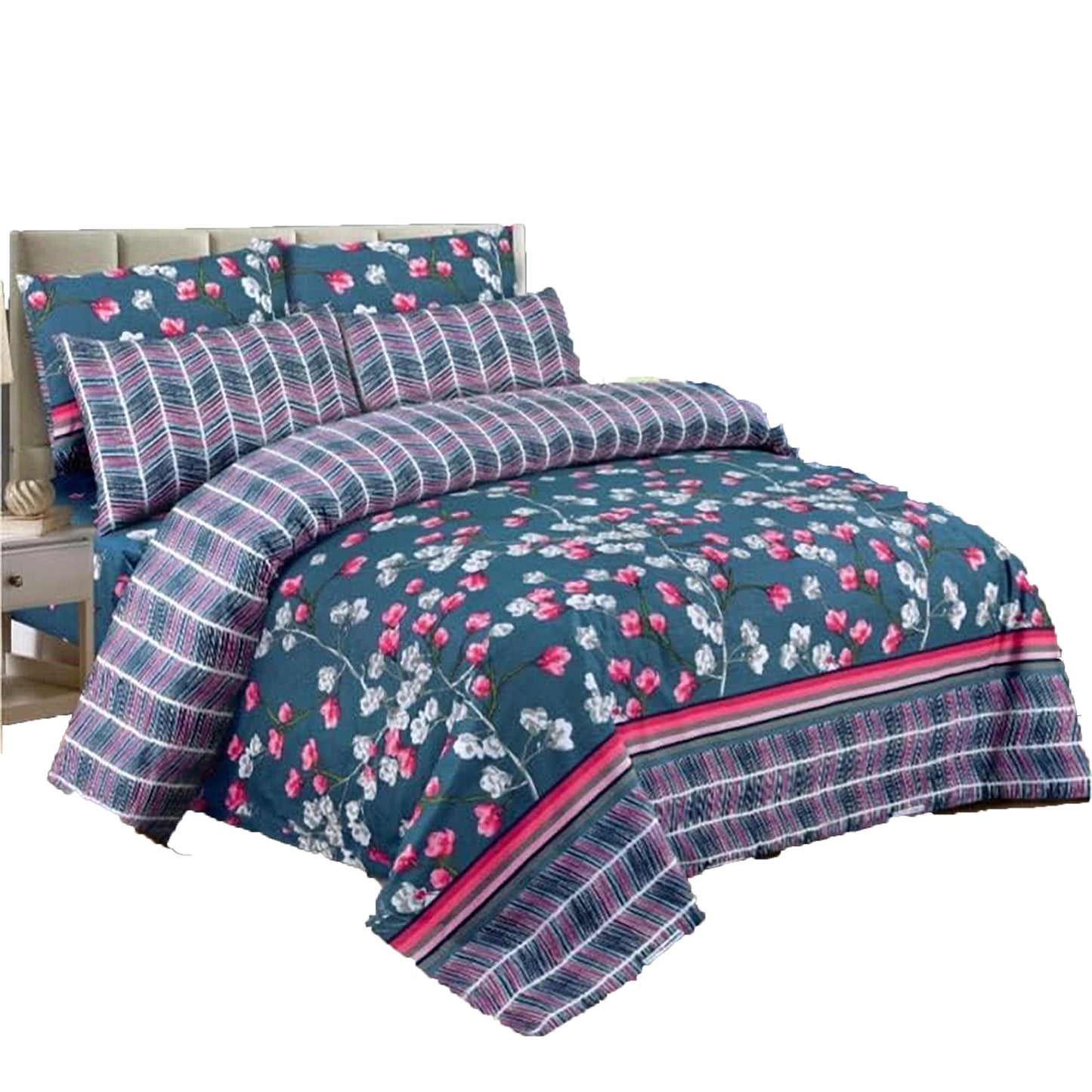800 Thread Count Pure Cotton Printed Quilt Cover Set - Flowers Blue