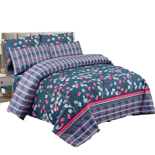 800 Thread Count Pure Cotton Printed Quilt Cover Set - Flowers Blue