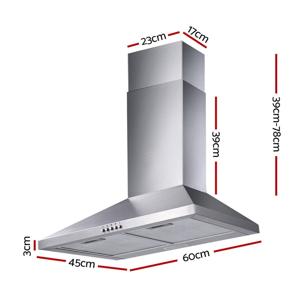 Range Hood 60cm 600mm Kitchen Canopy Stainless Steel Rangehood Wall Mount