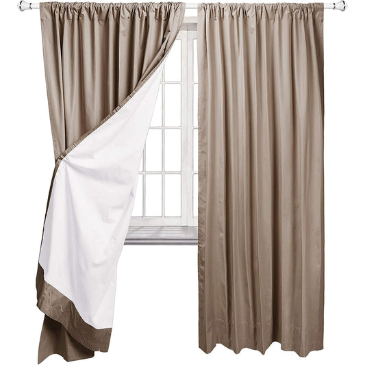 Room Darkening Blackout Window Curtains with Tie Backs Set 2 Panels - Taupe