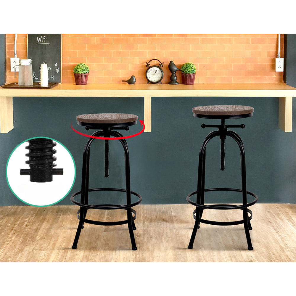 Bar Stool Industrial Round Seat Wood Metal - Black and Brown