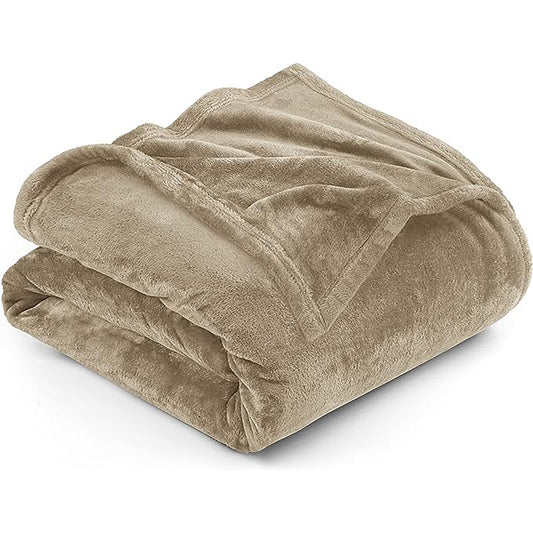 300GSM Microfibre Luxury Anti-Static Fuzzy Soft Fleece Blanket - Camel