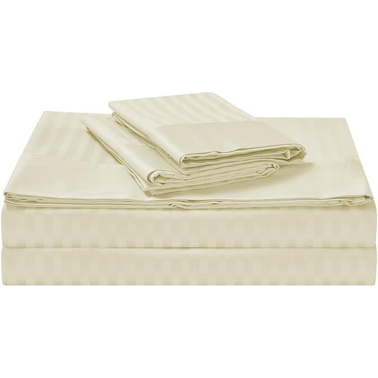 1200TC Egyptian Cotton Luxury Deep Pocket Bed Sheet Set - Ivory Stripe