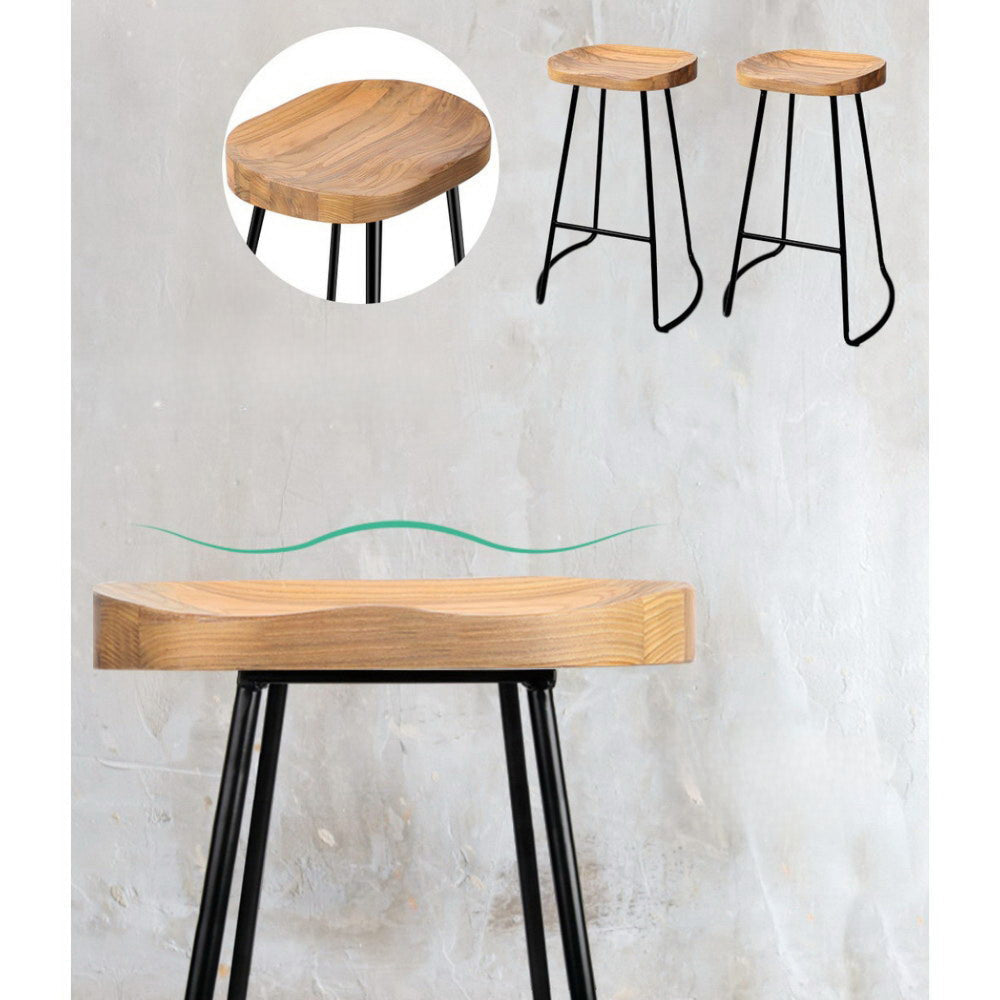 Set of 4 Elm Wood Backless Bar Stools 75cm - Black and Light Natural