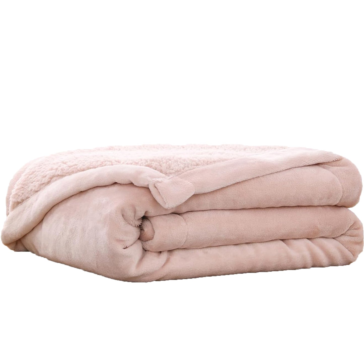 100% Polyester 200gsm Fleece and Sherpa Reverse Throw Blanket - Blush