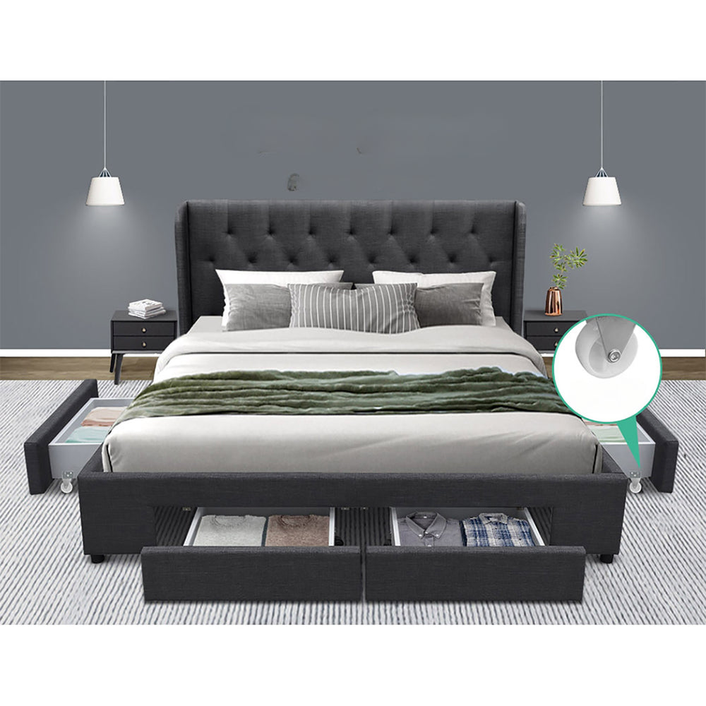 Bed Frame Storage Drawers Fabric - Charcoal King