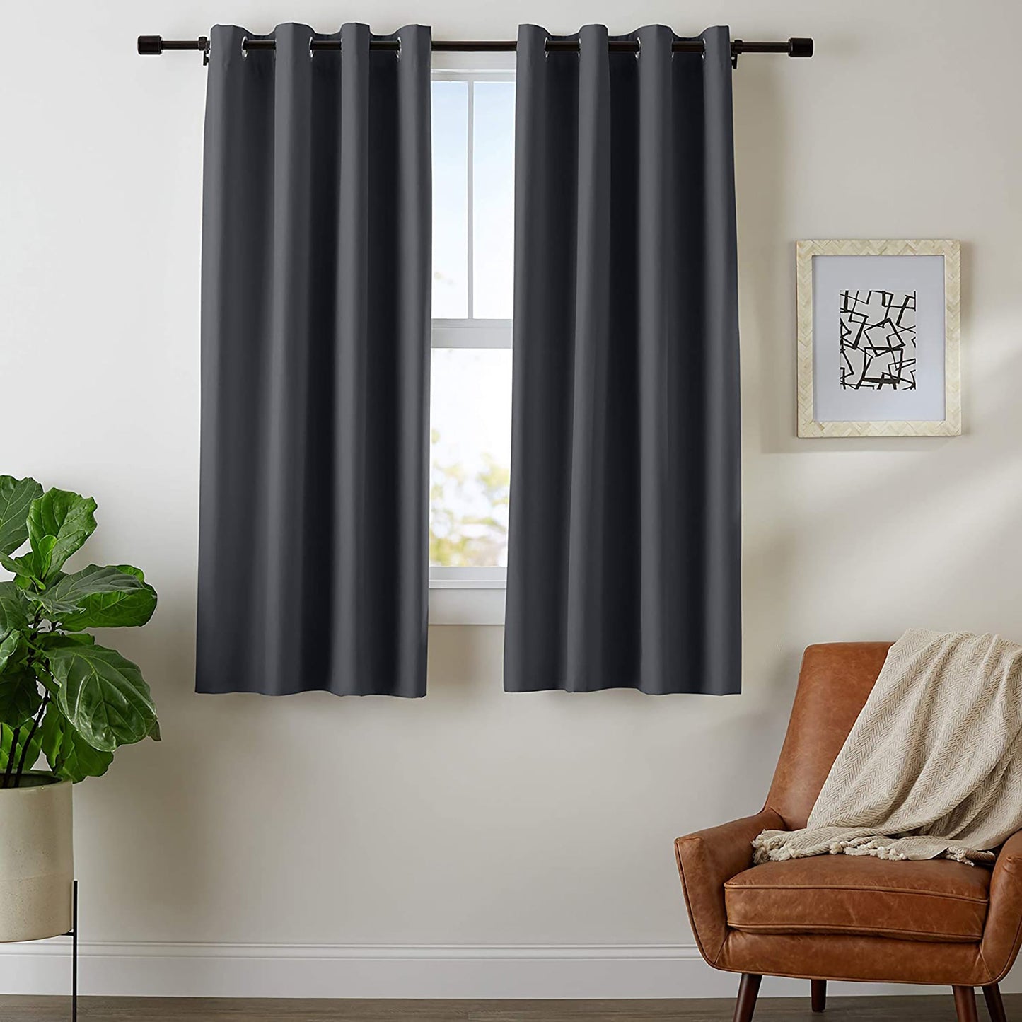 Room Darkening Blackout Window Curtains with Grommets 2 Panels - Black