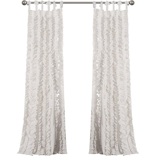 Ruffle Curtain Textured Window Panel Set for Living Dining Room and Bedroom - White