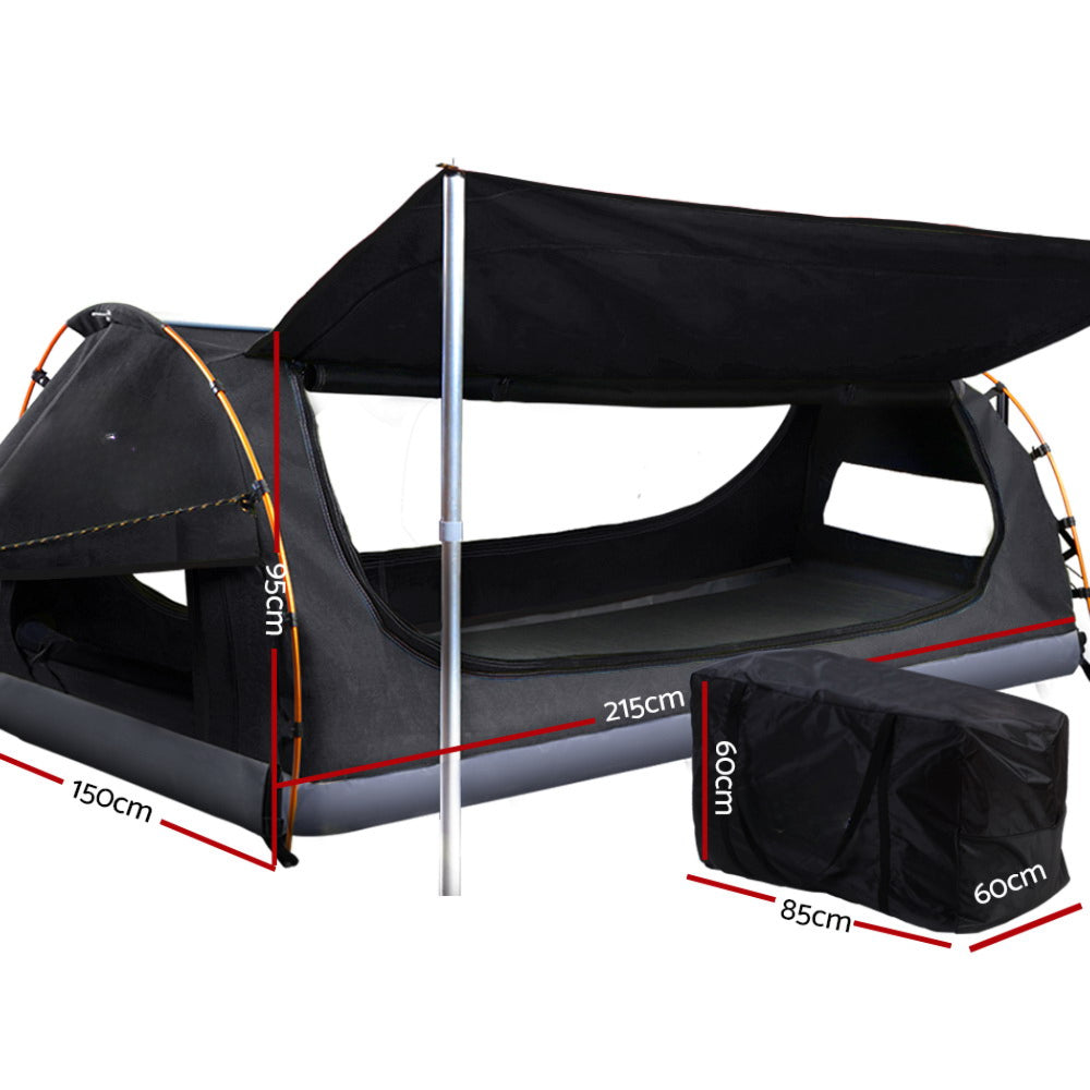 Double Camping Swags Canvas Free Standing Dome Tent with Mattress - Dark Grey