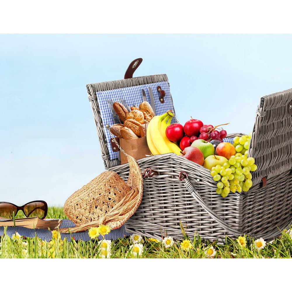 4 Person Picnic Basket Deluxe Baskets Outdoor Insulated Blanket