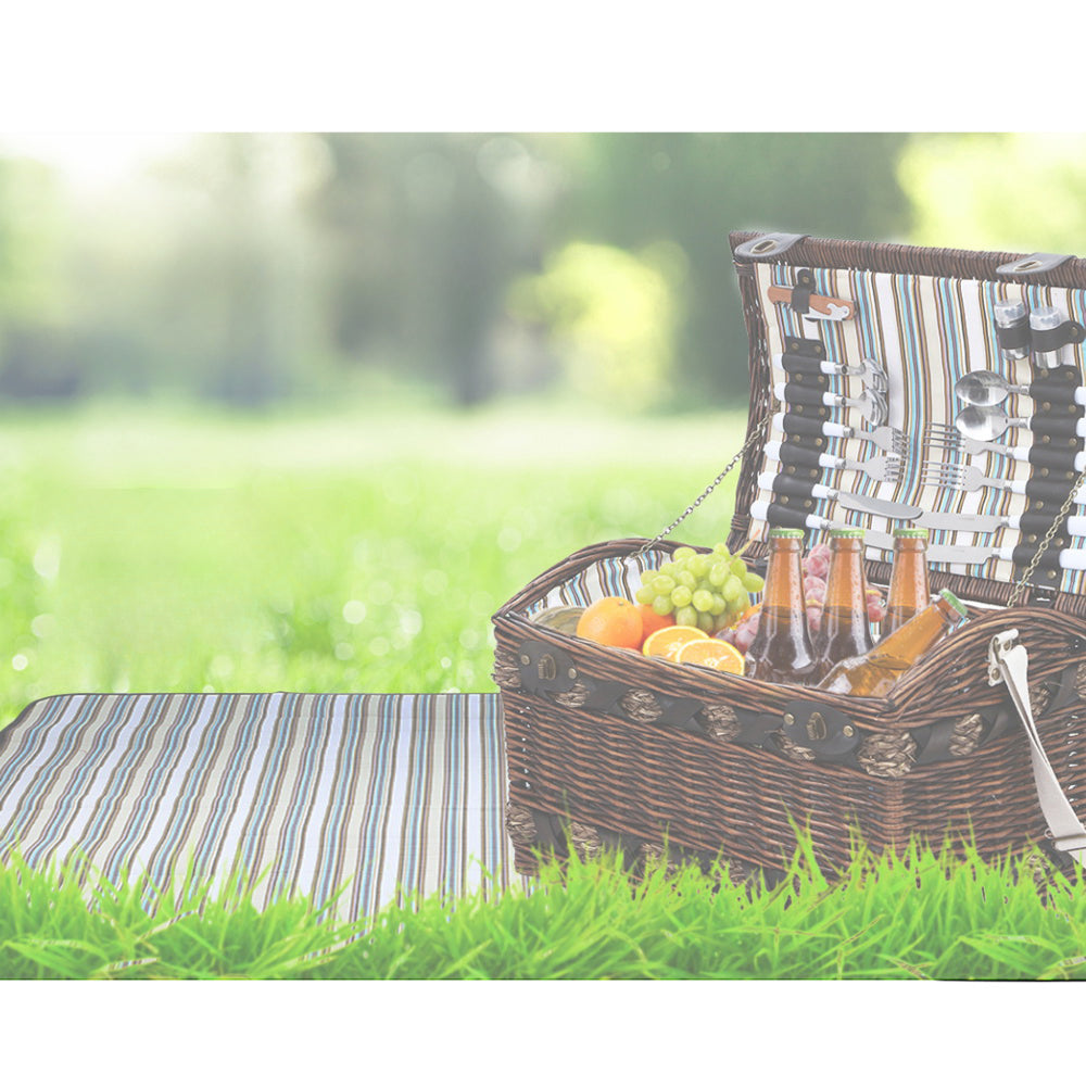 4 Person Picnic Basket Wicker Baskets Outdoor Insulated Gift Blanket