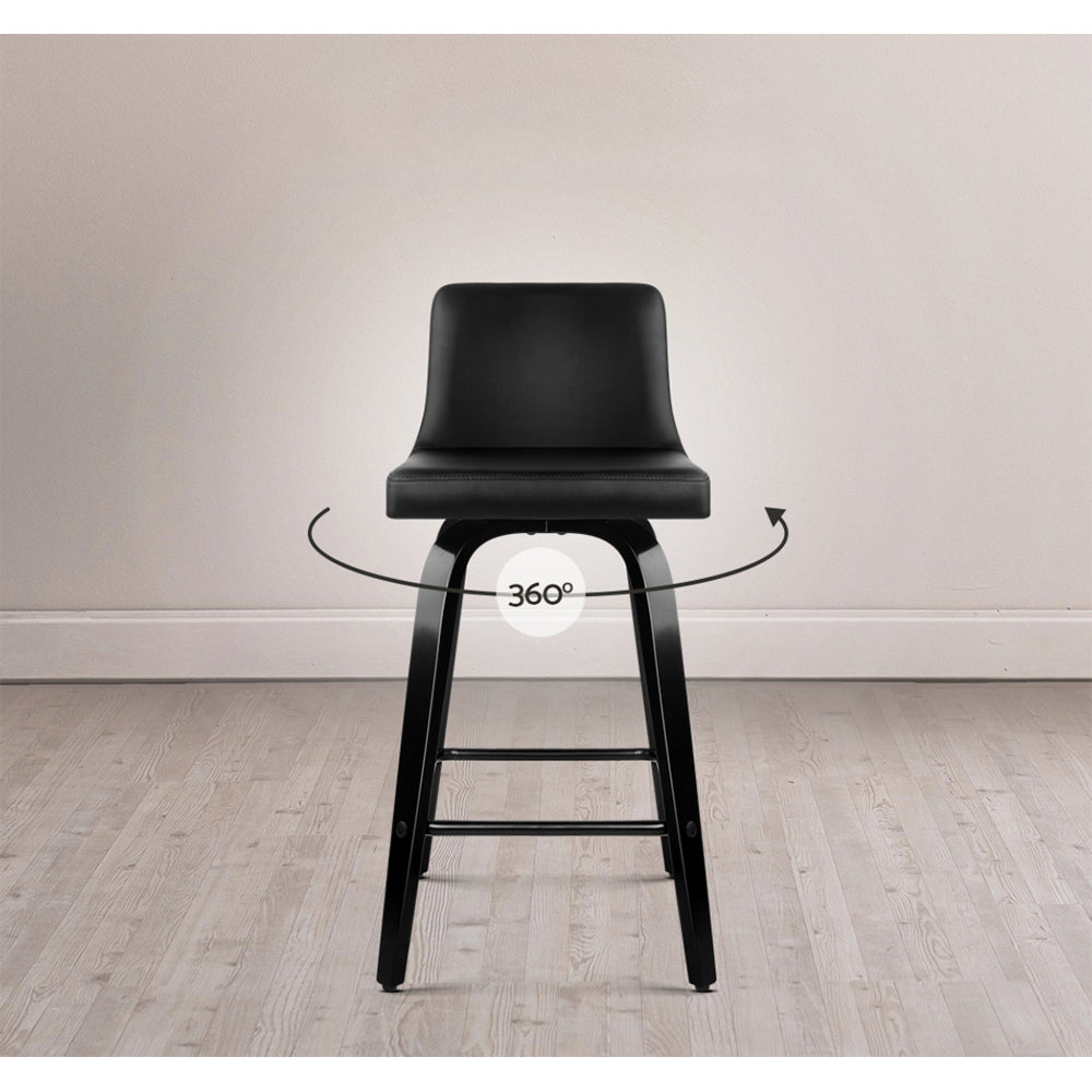 Set of 4 Wooden PU Leather Bar Stool - Black