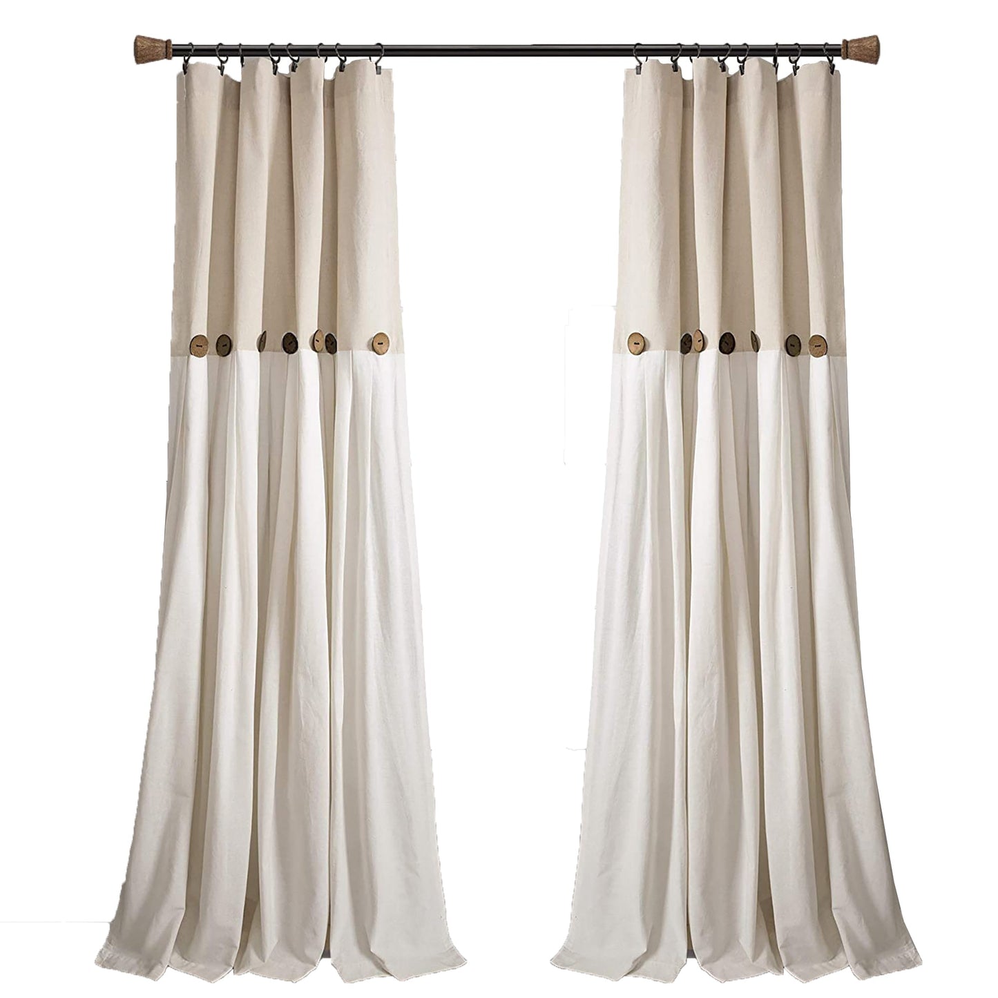 1pc Elegant Linen Button Window Curtain Panels Single Linen 40x95 Inches - Beige