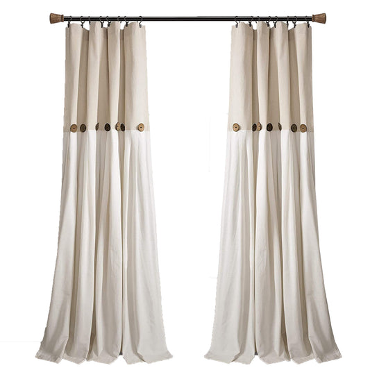 1pc Elegant Linen Button Window Curtain Panels Single Linen 40x95 Inches - Beige