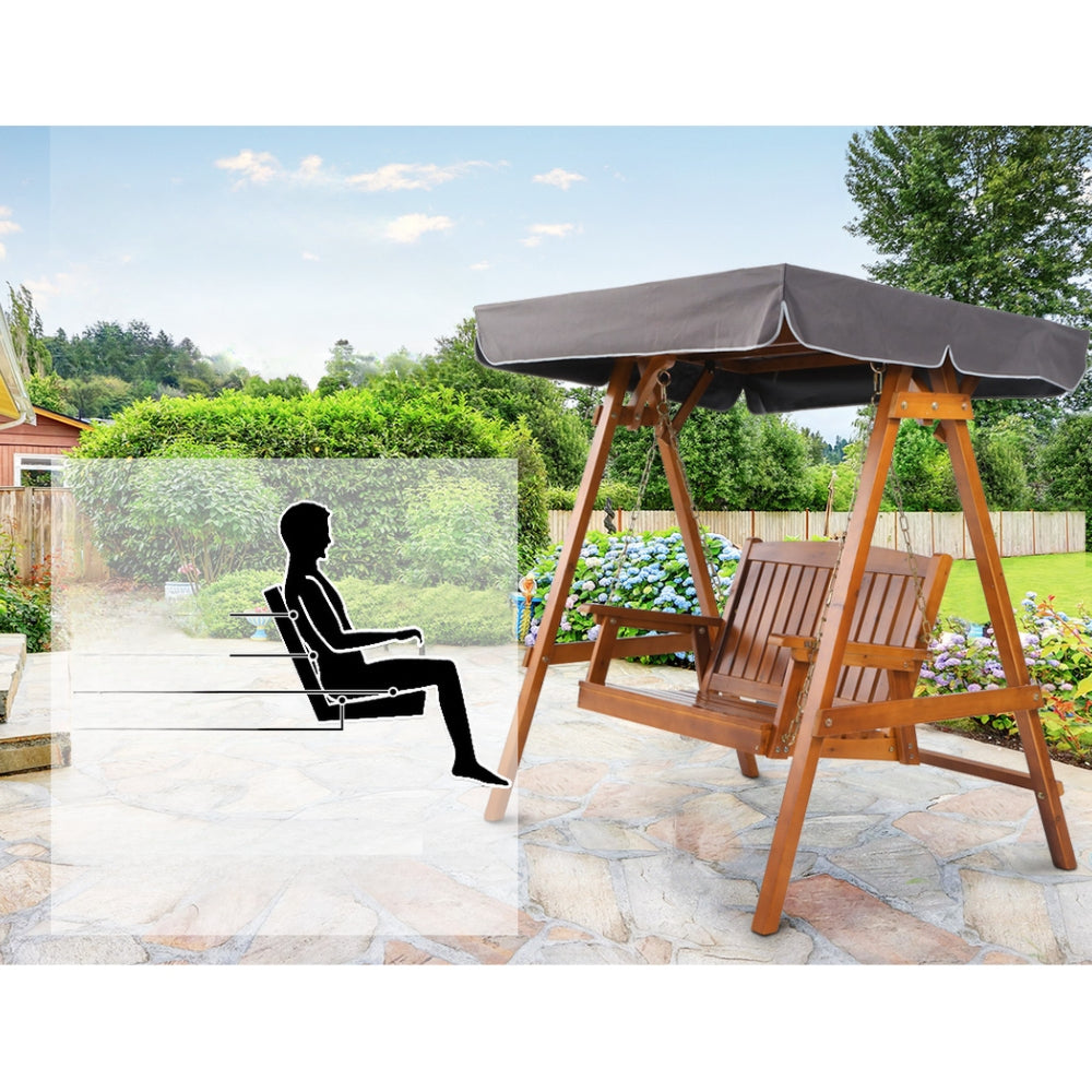 Wooden Swing Chair Garden Bench Outdoor Canopy 2 Seater - Natural