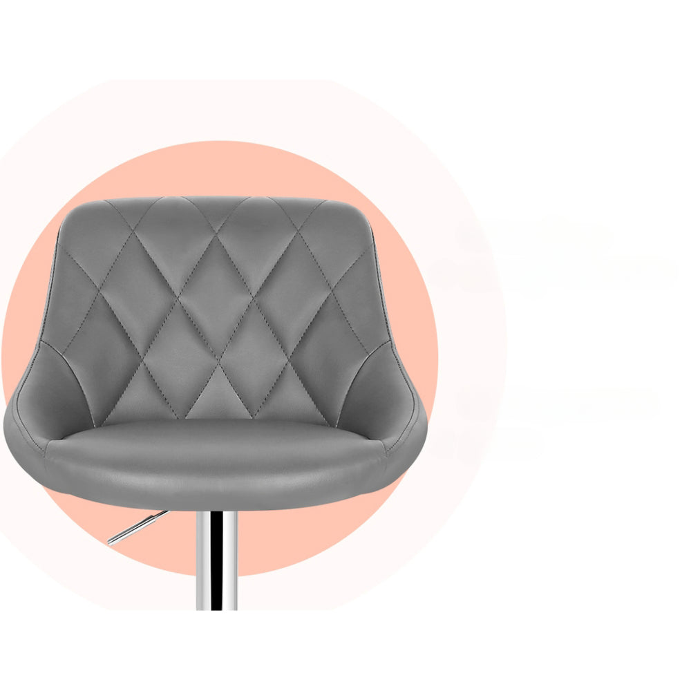Set of 4 Bar Stools PU Leather Diamond Style - Grey