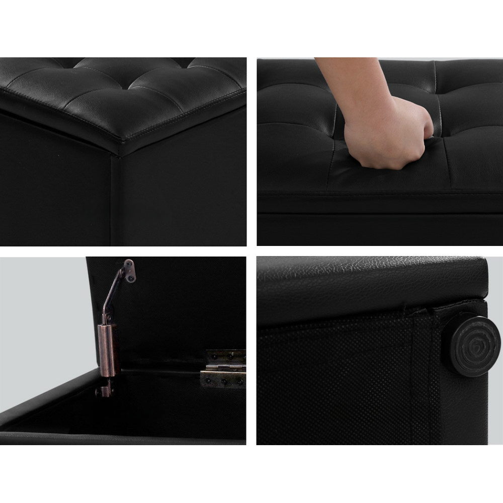 Storage Ottoman Blanket Box Black LARGE Leather Rest Chest Toy Foot Stool