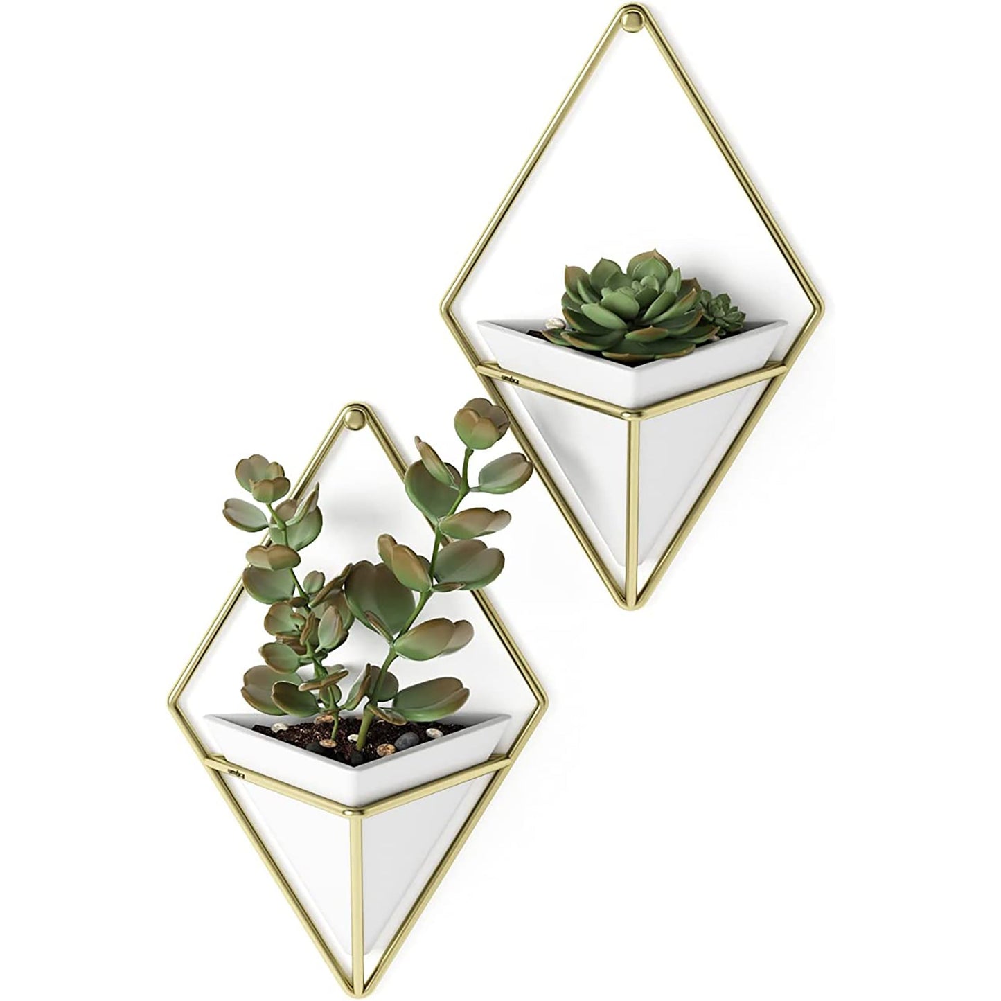 Hanging Planter Vase and Geometric Wall Decor Container Small - White Brass