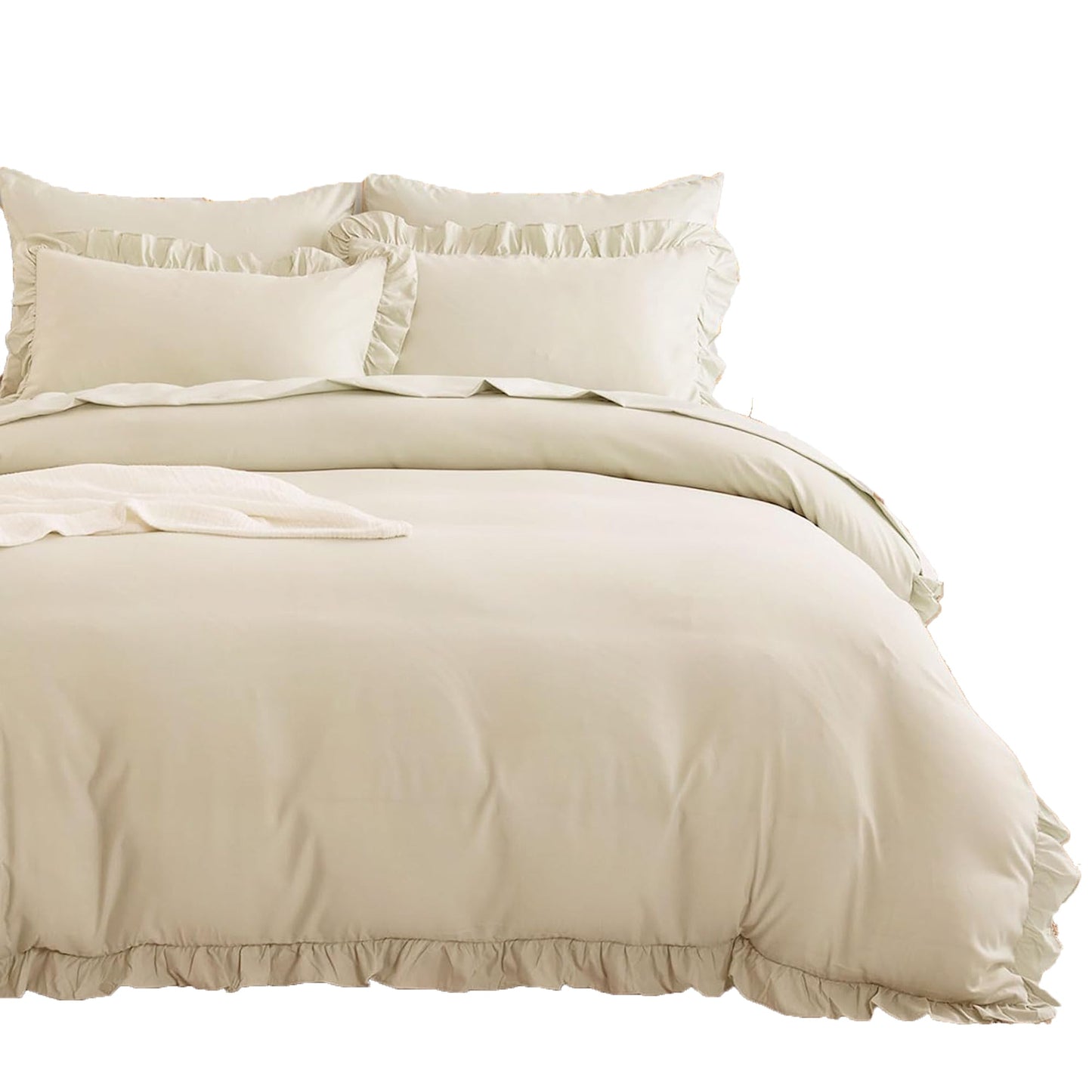 1000TC Ultra Soft Microfiber Duvet Doona Cover Quilt Cover Set - Ruffle Light Beige