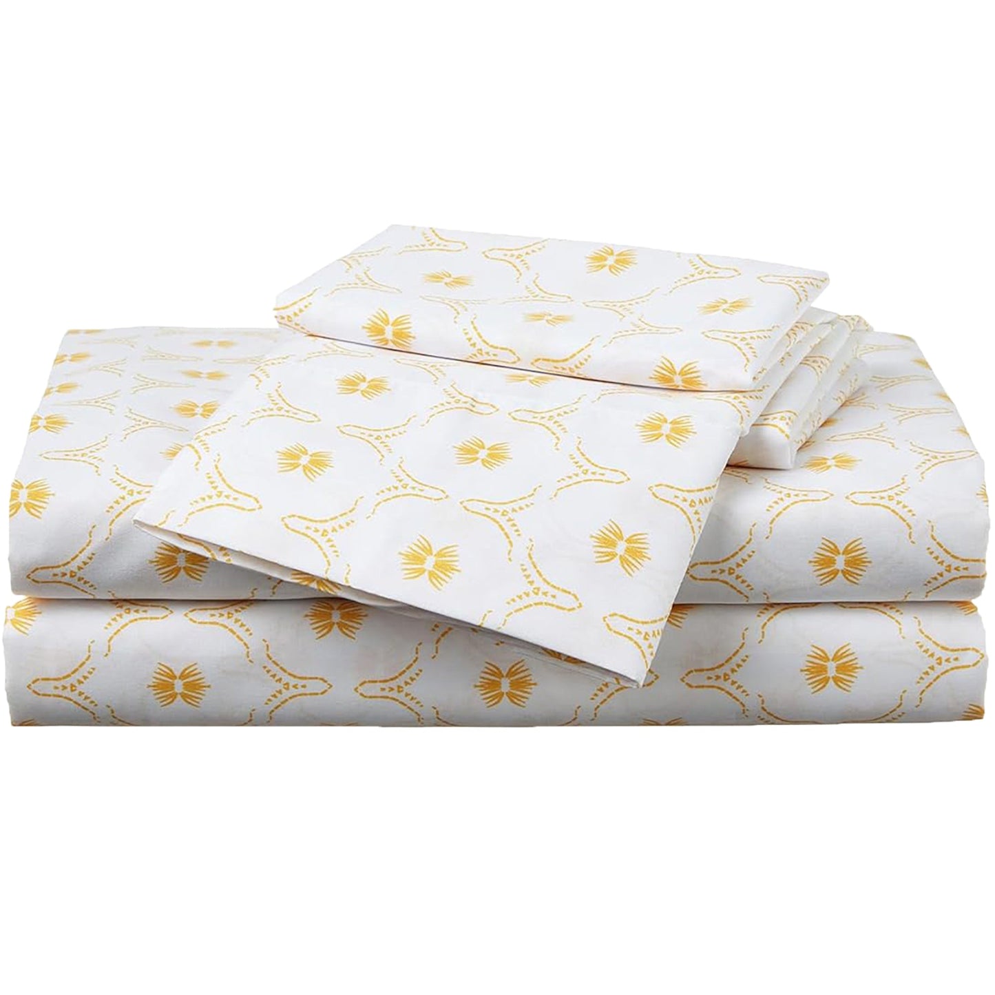 Soft Microfibre Bed Sheet Set with Elastic Pockets - Gold Blossom