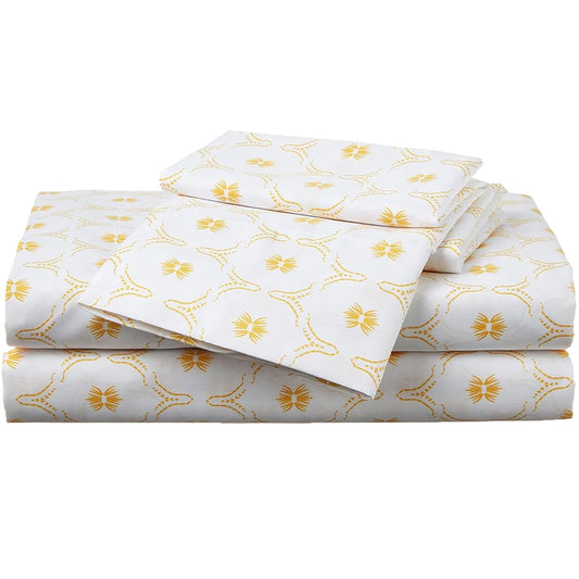 Soft Microfibre Bed Sheet Set with Elastic Pockets - Gold Blossom