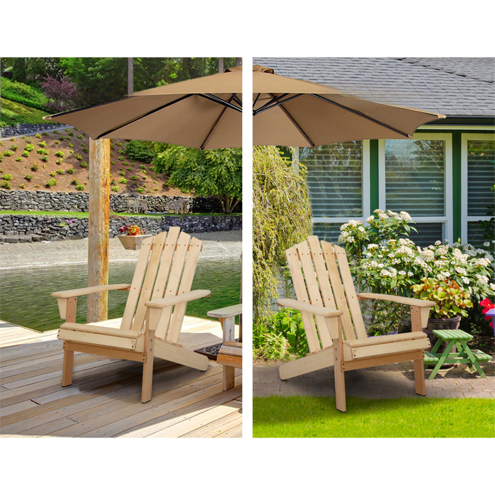 Outdoor Sun Lounge Beach Wooden Adirondack Patio Chair Table - Natural Wood